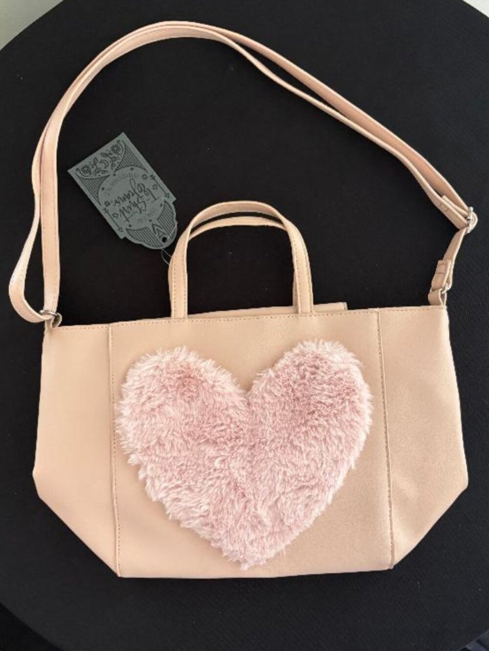Light Pink Purse with Fluffy Faux Fur Heart - NWT
